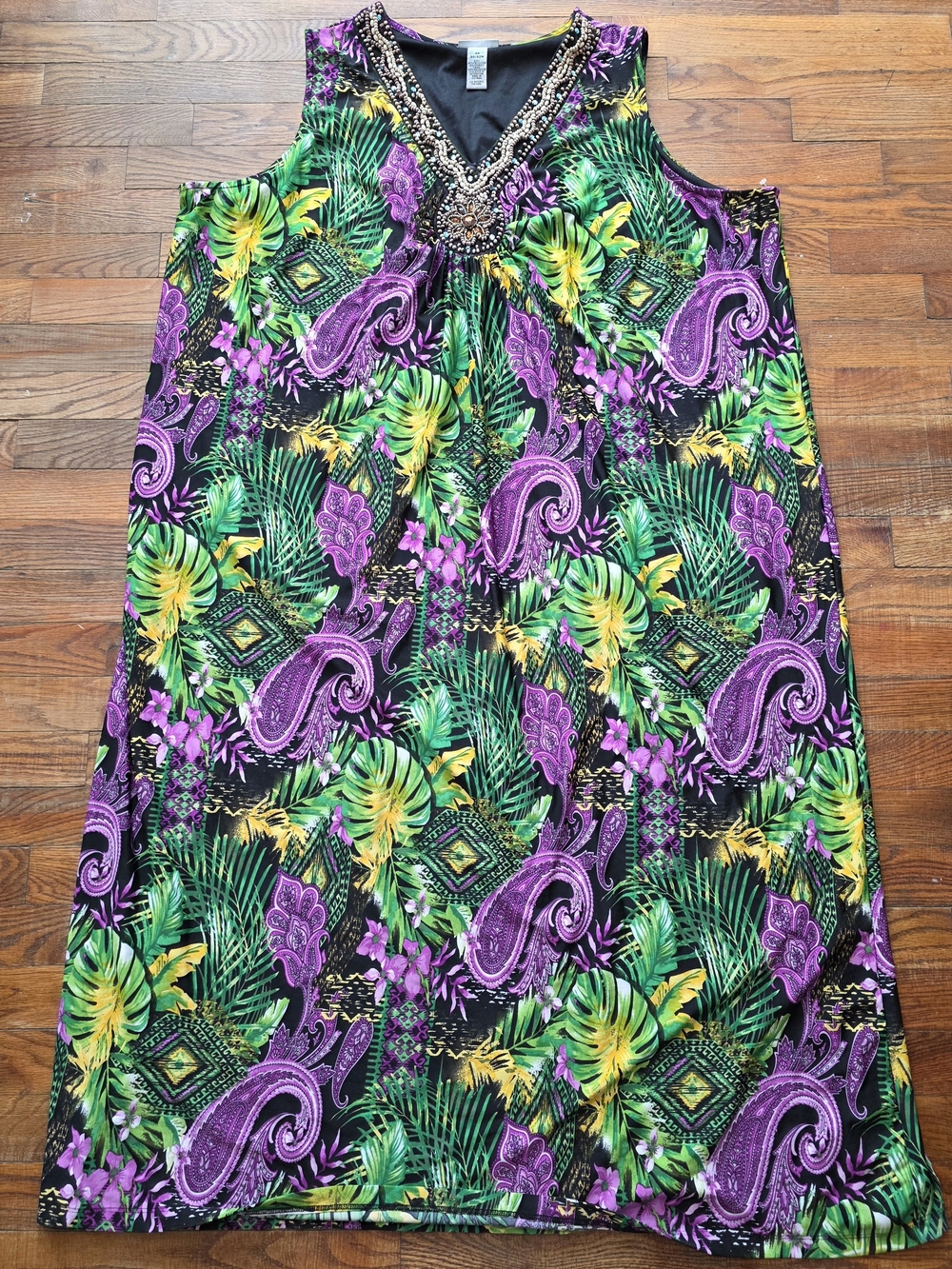 Catherines Tropical Paisley Maxi Dress in Purple, Green, Yellow